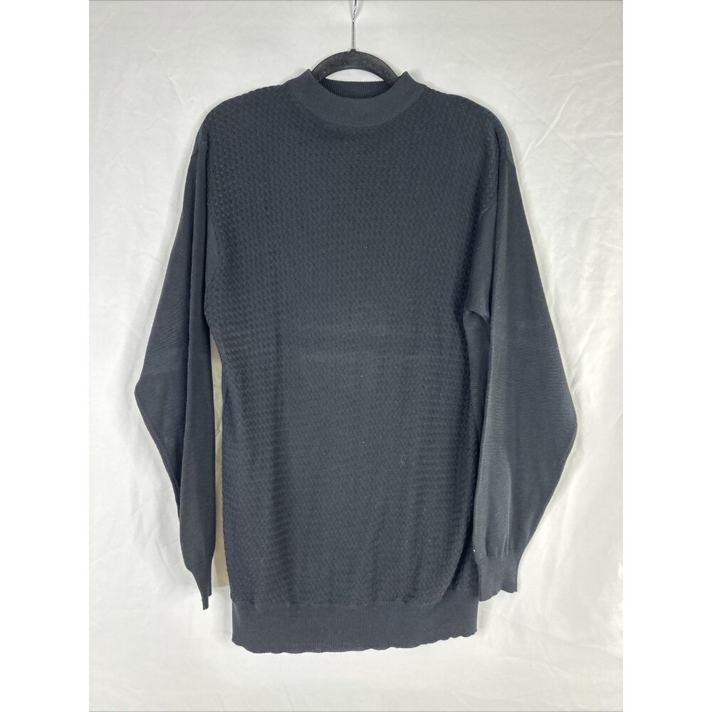 Genelli Silk Cotton Sweater Mens Size XL Black Cable Knit Long Sleeve Pullover